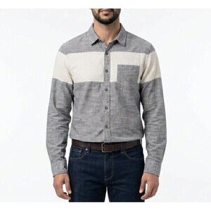 Mens Shirt Small Cotton Gray Color Block Button Up Long Sleeve Jeffrey Max